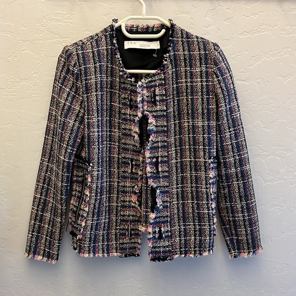 IRO Frannie Tweed Distressed Jacket Blue/Pink -Size 38 - Picture 5 of 14